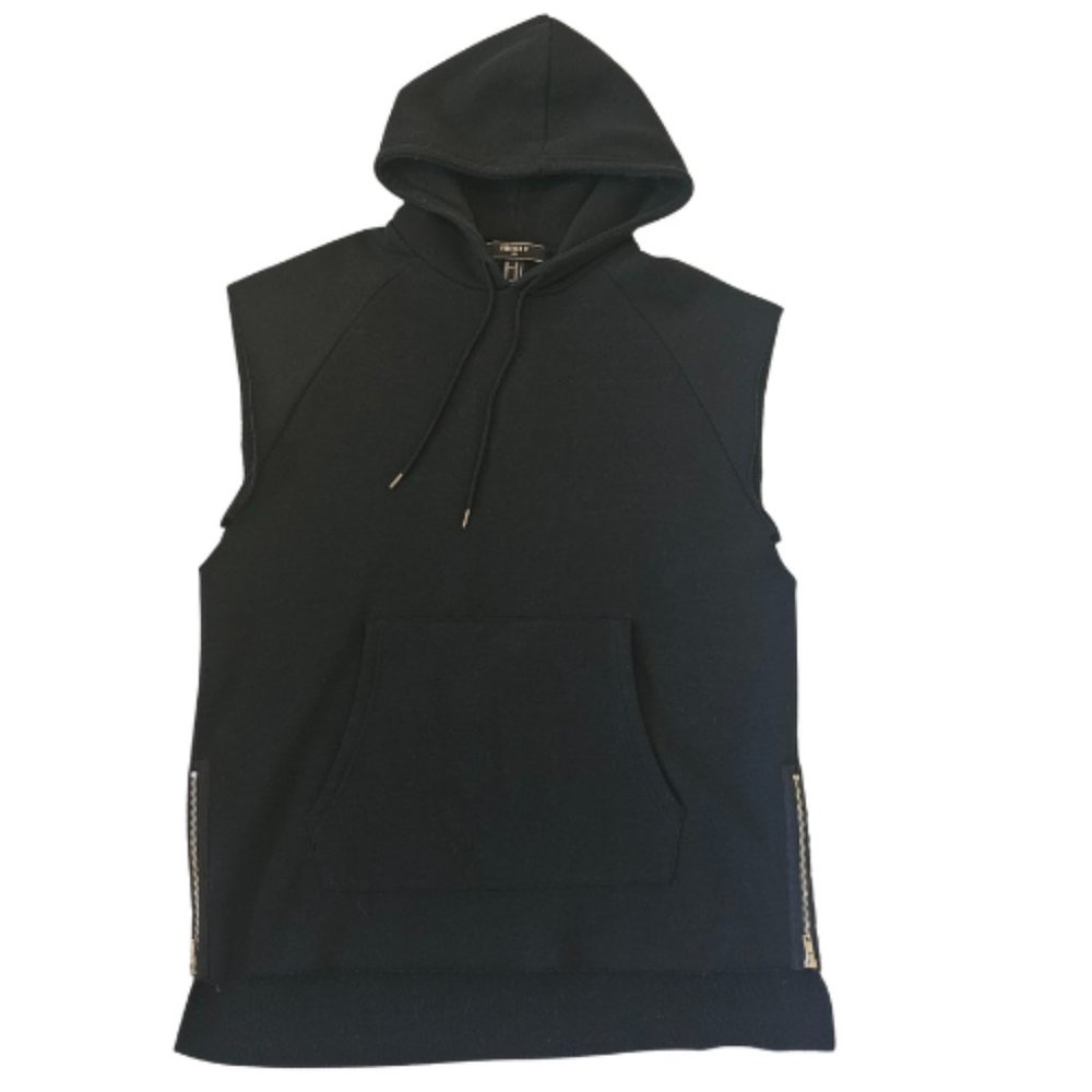 Forever 21 Oversized Pullover Hoodie Sleeveless Pocket Side Zipper Black L